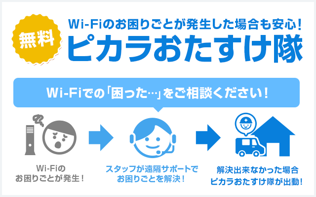 Wi-Fiのお困りごとが発生した場合も安心!ピカラおたすけ隊