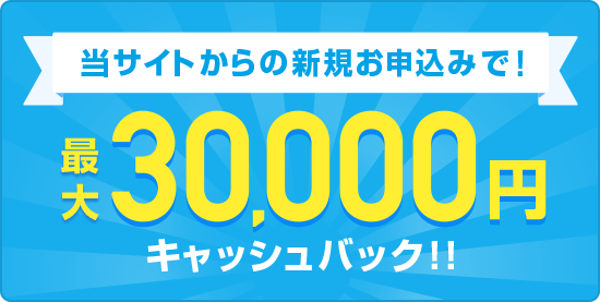 最大30,000円新規全員キャッシュバック!