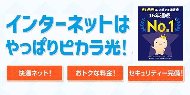 インターネットはやっぱりピカラ！ピカラ光は、お客様満足度16年連続No.1